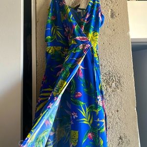 Blue open slit flower dress